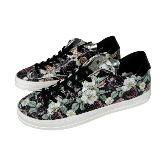 Anthropologie P448 John Flower Glitter Low Top Sneakers 38 8 New Black Floral - Picture 4 of 10